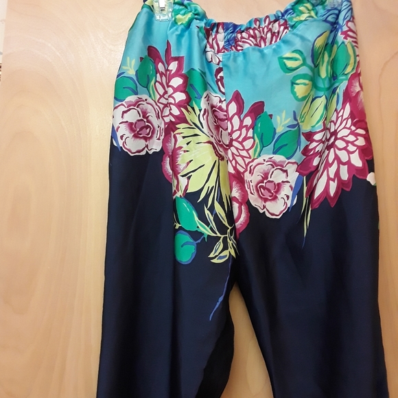 Natori Blue Pink Floral Silky Pajamas Pants M - Picture 2 of 14